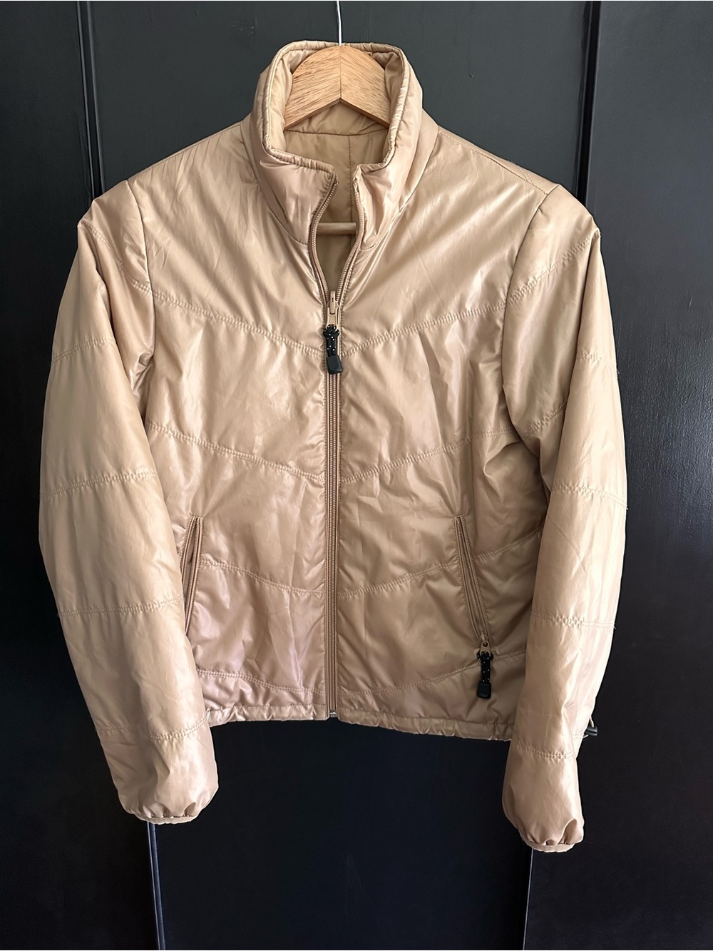 Lightweight shiny tan puffy jacket
